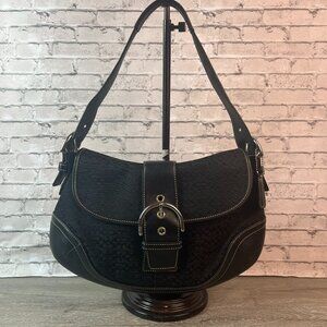 Y2k Large Coach Soho 6808 Vintage Soho Black Leather And Signature C Canvas